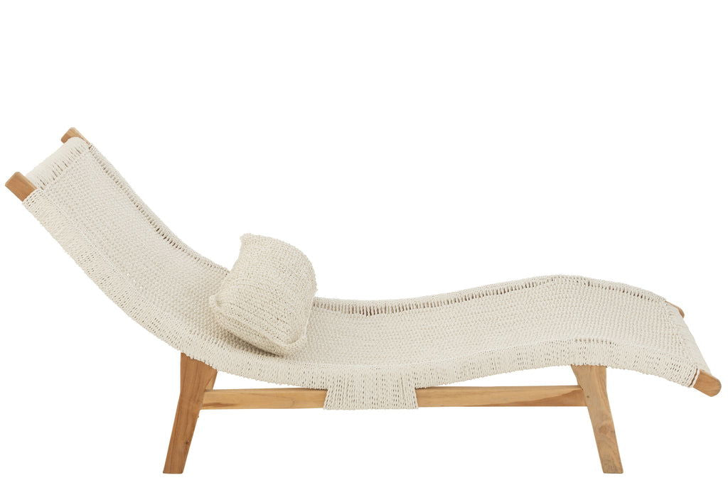 Lounger+Cushion Woven Plastic/Teak White - vivahabitat.com