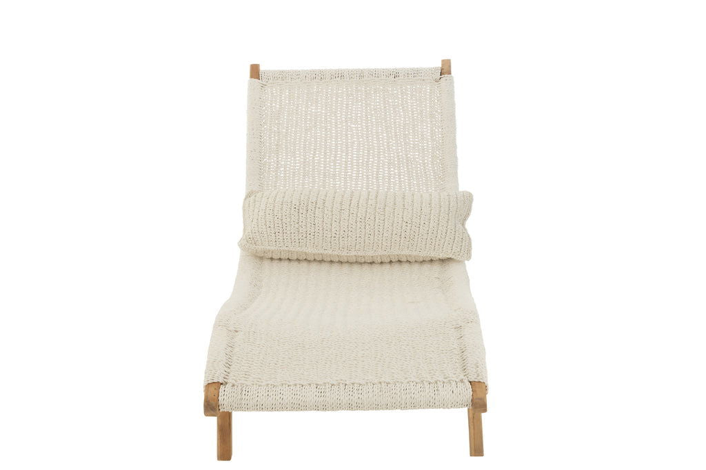 Lounger+Cushion Woven Plastic/Teak White - vivahabitat.com