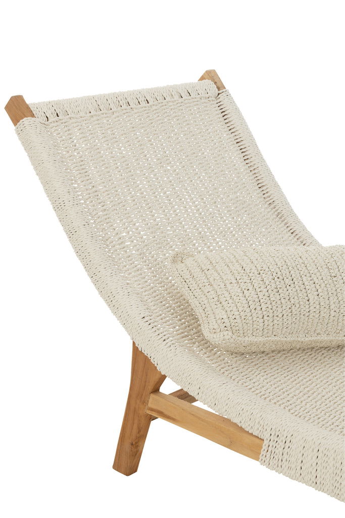 Lounger+Cushion Woven Plastic/Teak White - vivahabitat.com