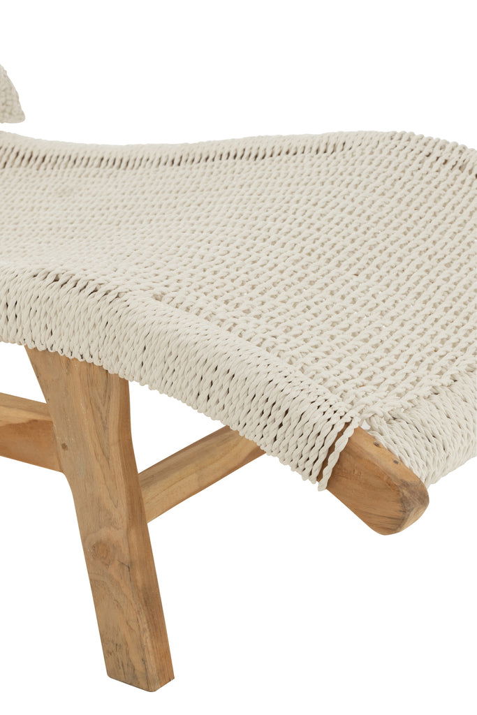 Lounger+Cushion Woven Plastic/Teak White - vivahabitat.com