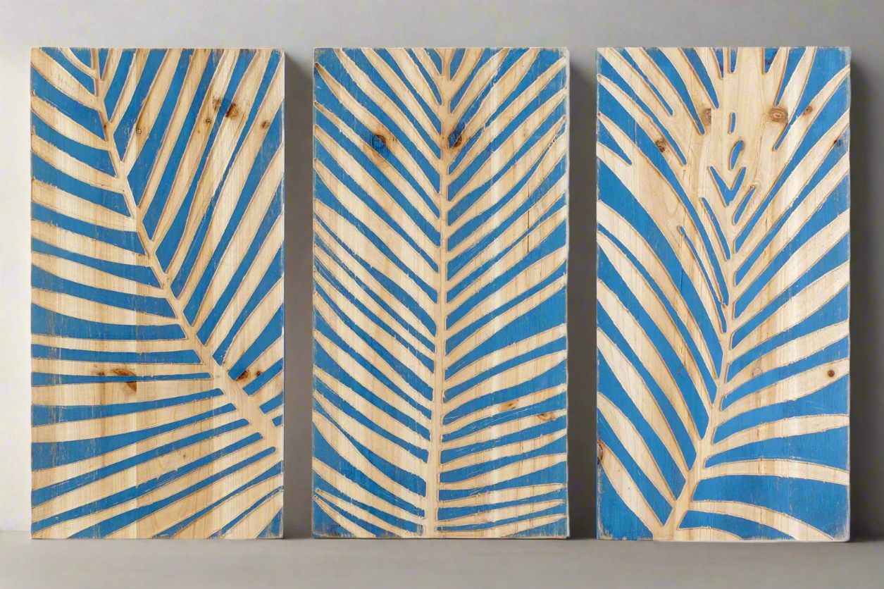 Tripticon MDF Panels Leaf blue natural - vivahabitat.com