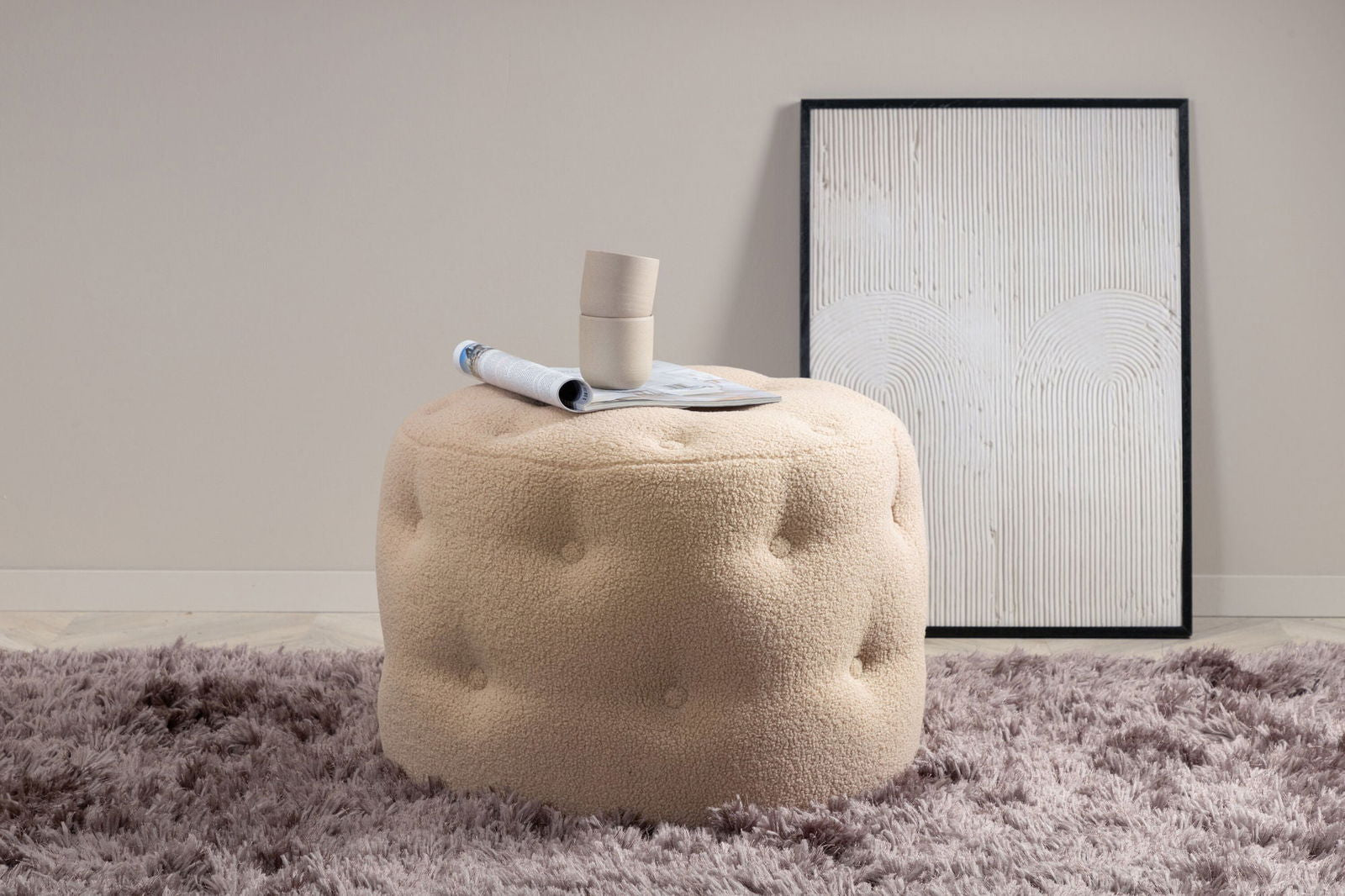 Venture Home Benjamin Pouf - / Beige Teddy - vivahabitat.com