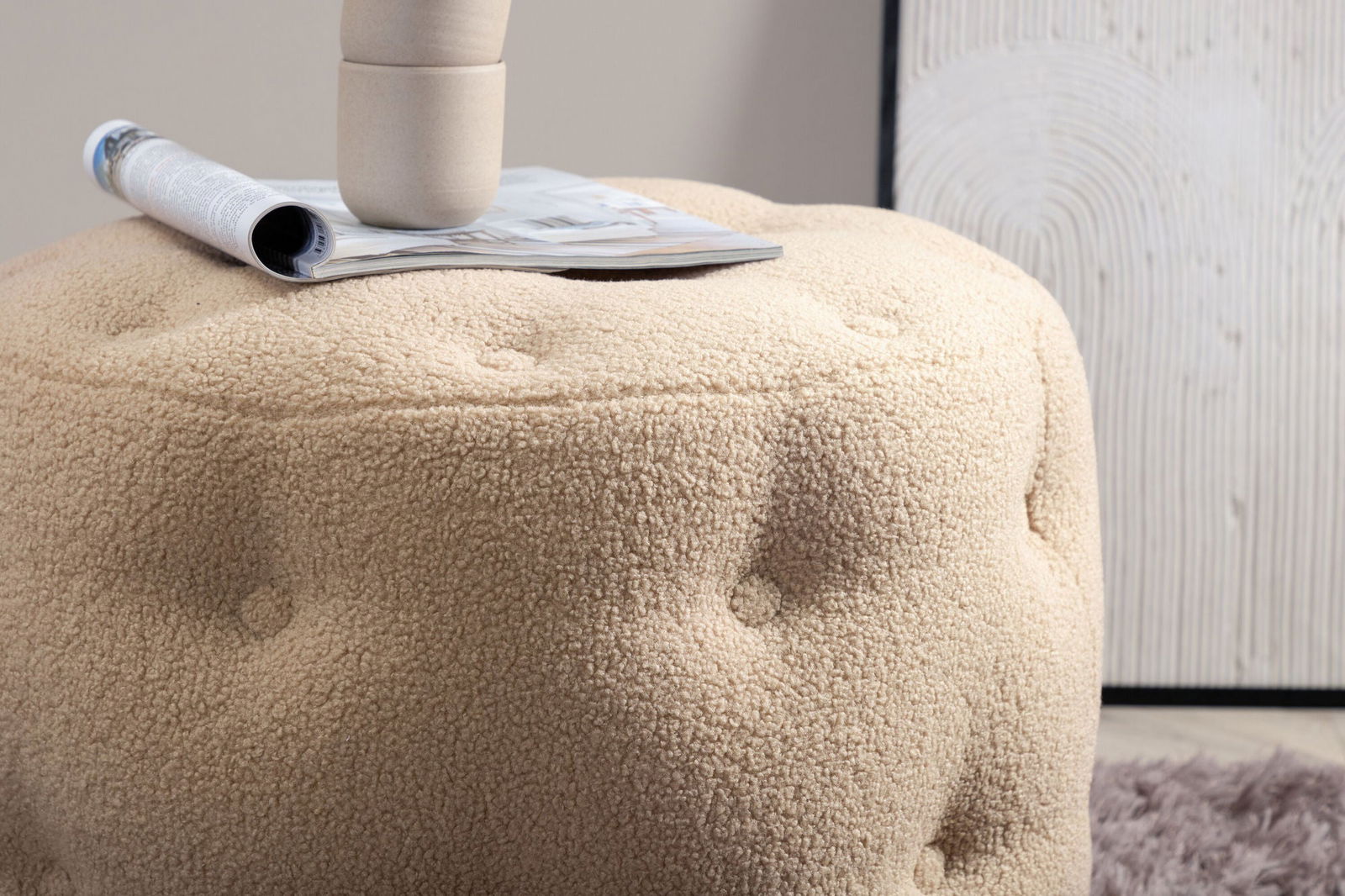 Venture Home Benjamin Pouf - / Beige Teddy - vivahabitat.com