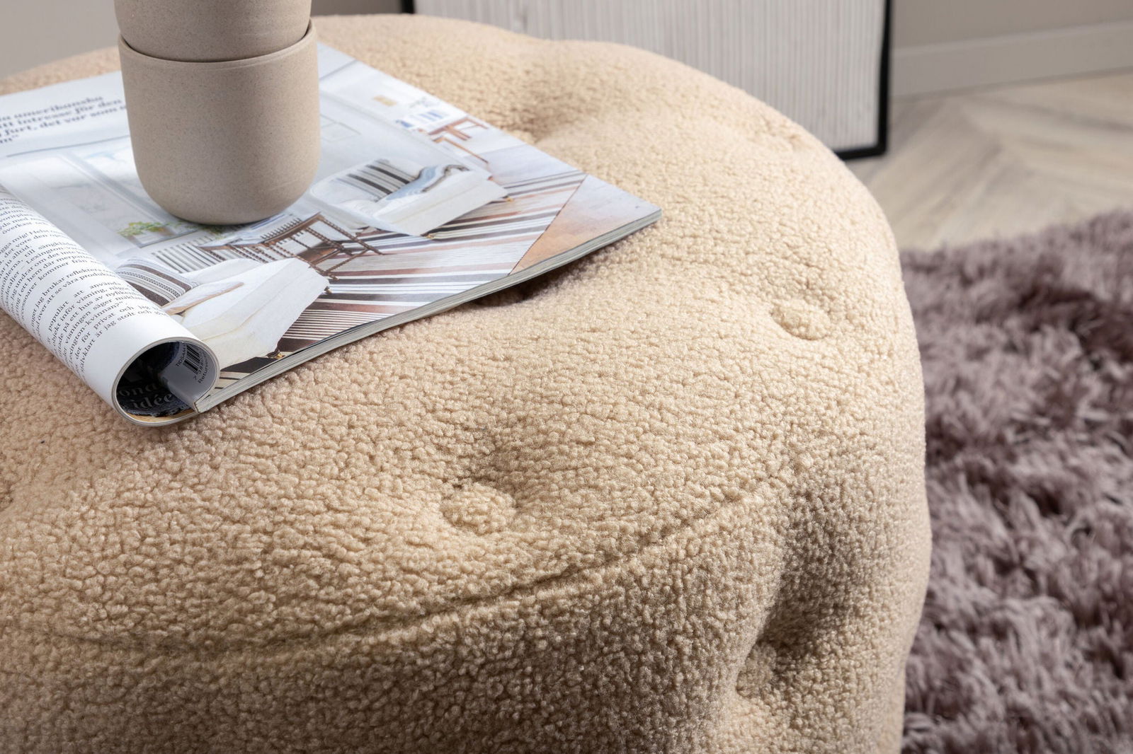 Venture Home Benjamin Pouf - / Beige Teddy - vivahabitat.com