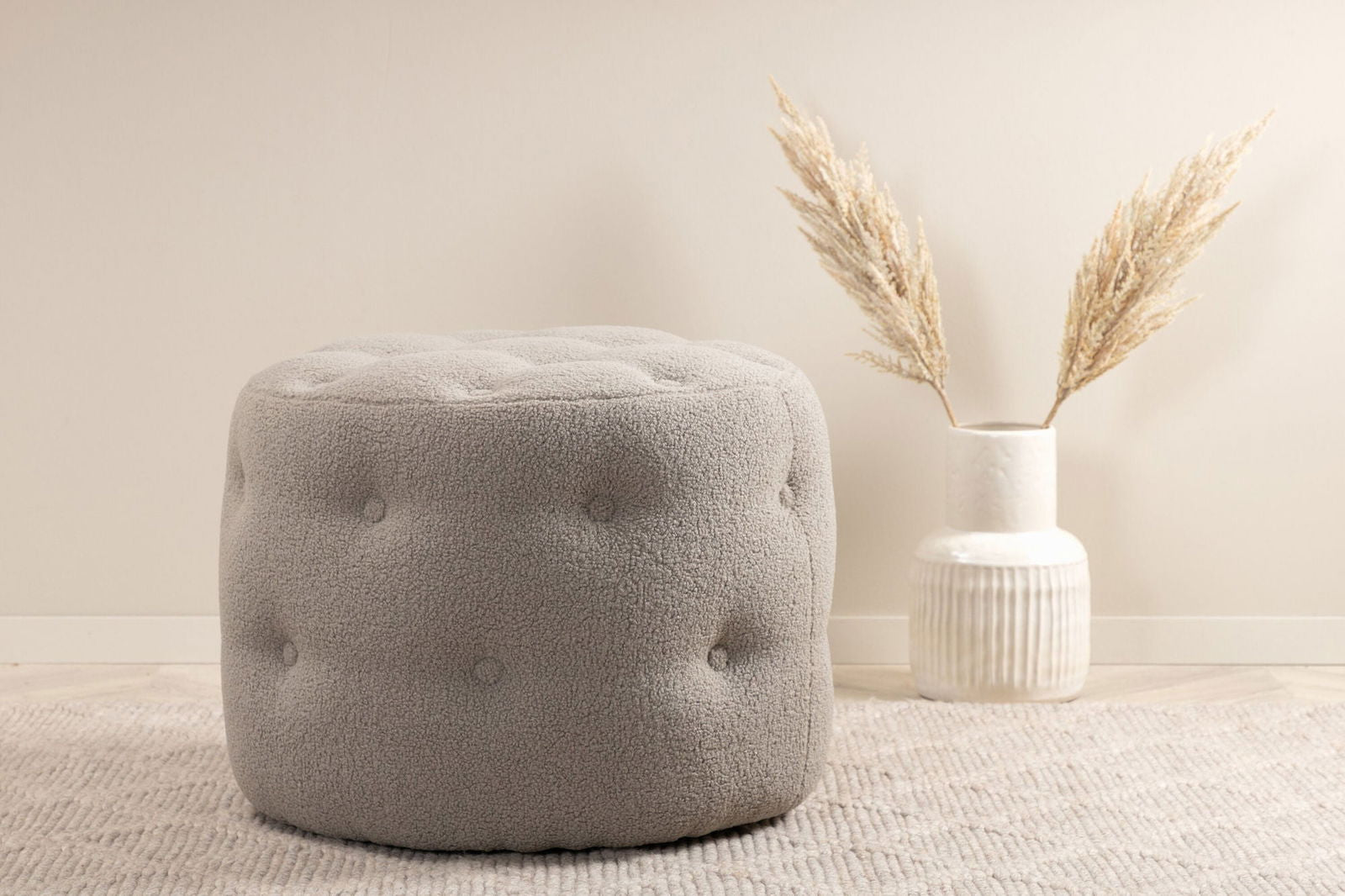 Venture Home Benjamin Pouf - / Greige Teddy - vivahabitat.com