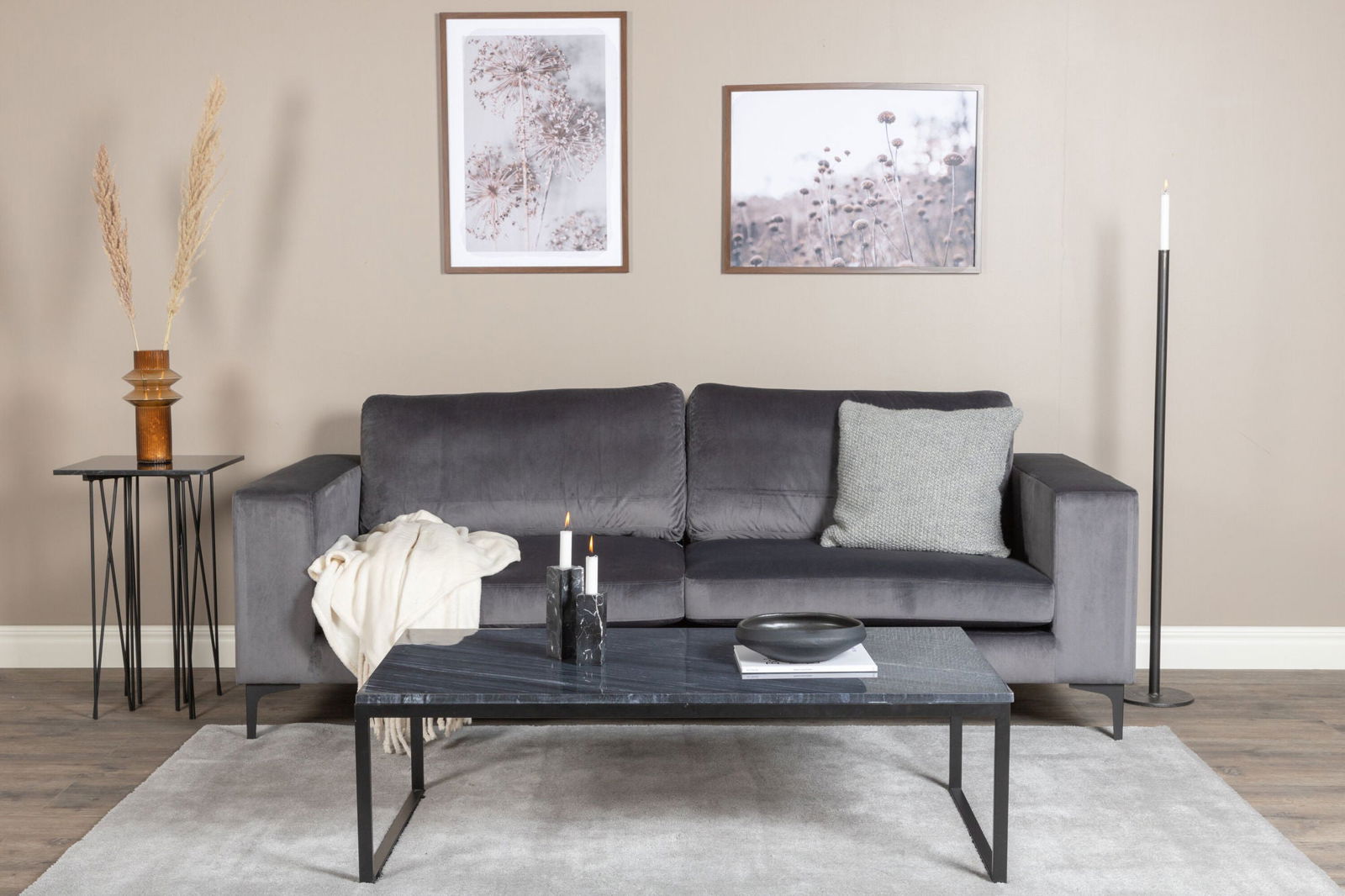 Venture Home Bolero Sofa - 3-seater - Dark Grey velvet - Black Legs - vivahabitat.com