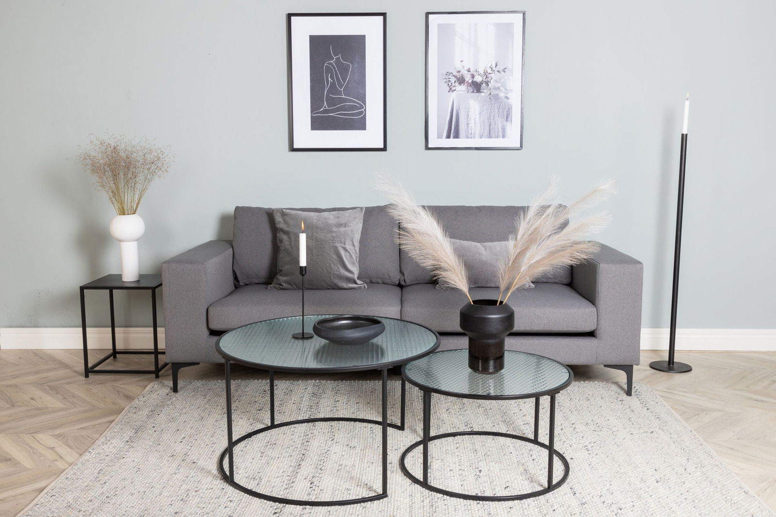 Venture Home Bolero Sofa - 3-seater - Grey Fabric - Black Legs - vivahabitat.com