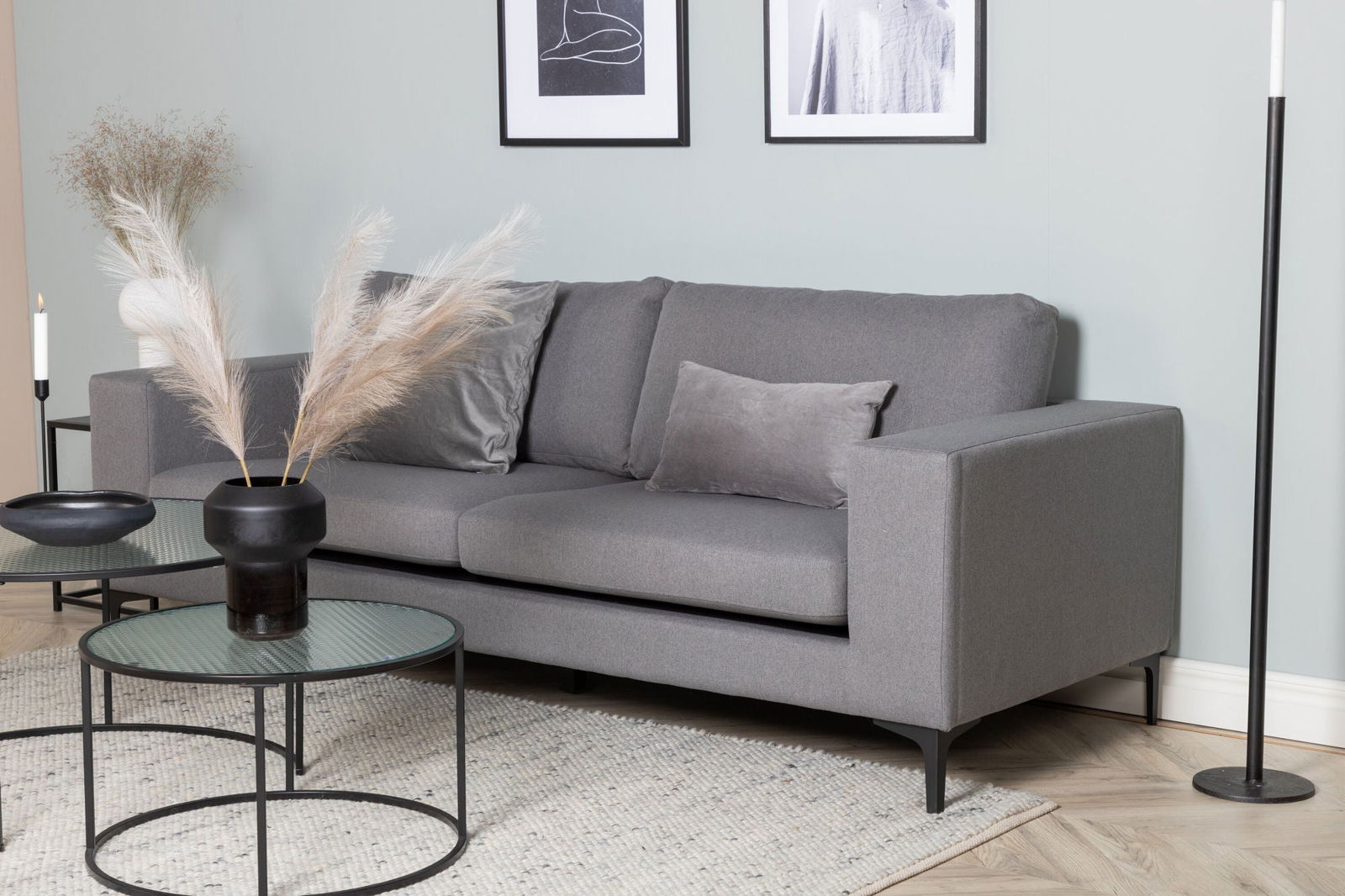 Venture Home Bolero Sofa - 3-seater - Grey Fabric - Black Legs - vivahabitat.com