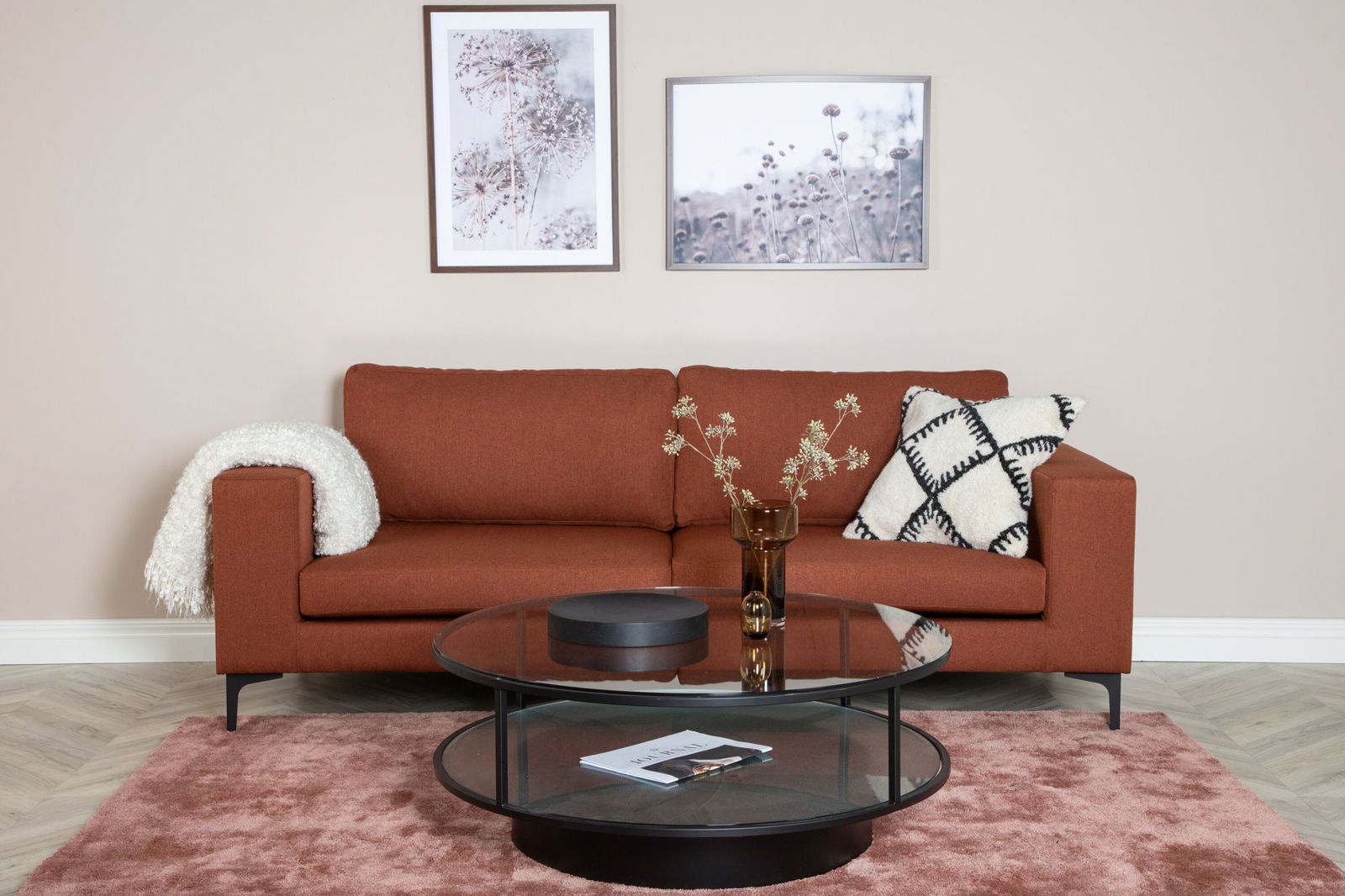 Venture Home Bolero Sofa - 3-seater - Rusty Red Fabric- Black Legs - vivahabitat.com