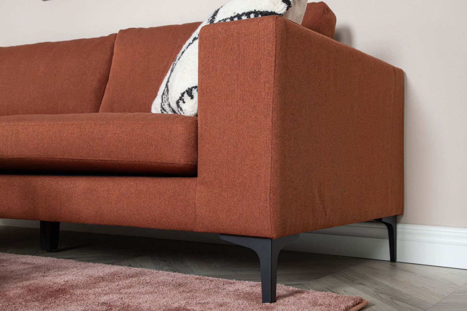 Venture Home Bolero Sofa - 3-seater - Rusty Red Fabric- Black Legs - vivahabitat.com