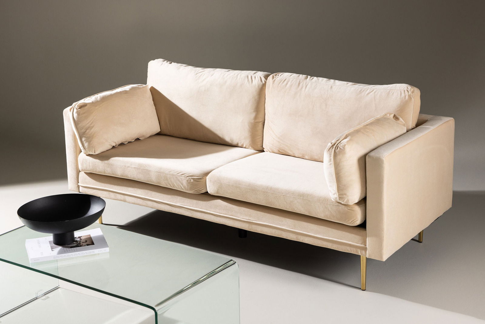 Venture Home Boom - 3 seat sofa Velvet - Creme - vivahabitat.com