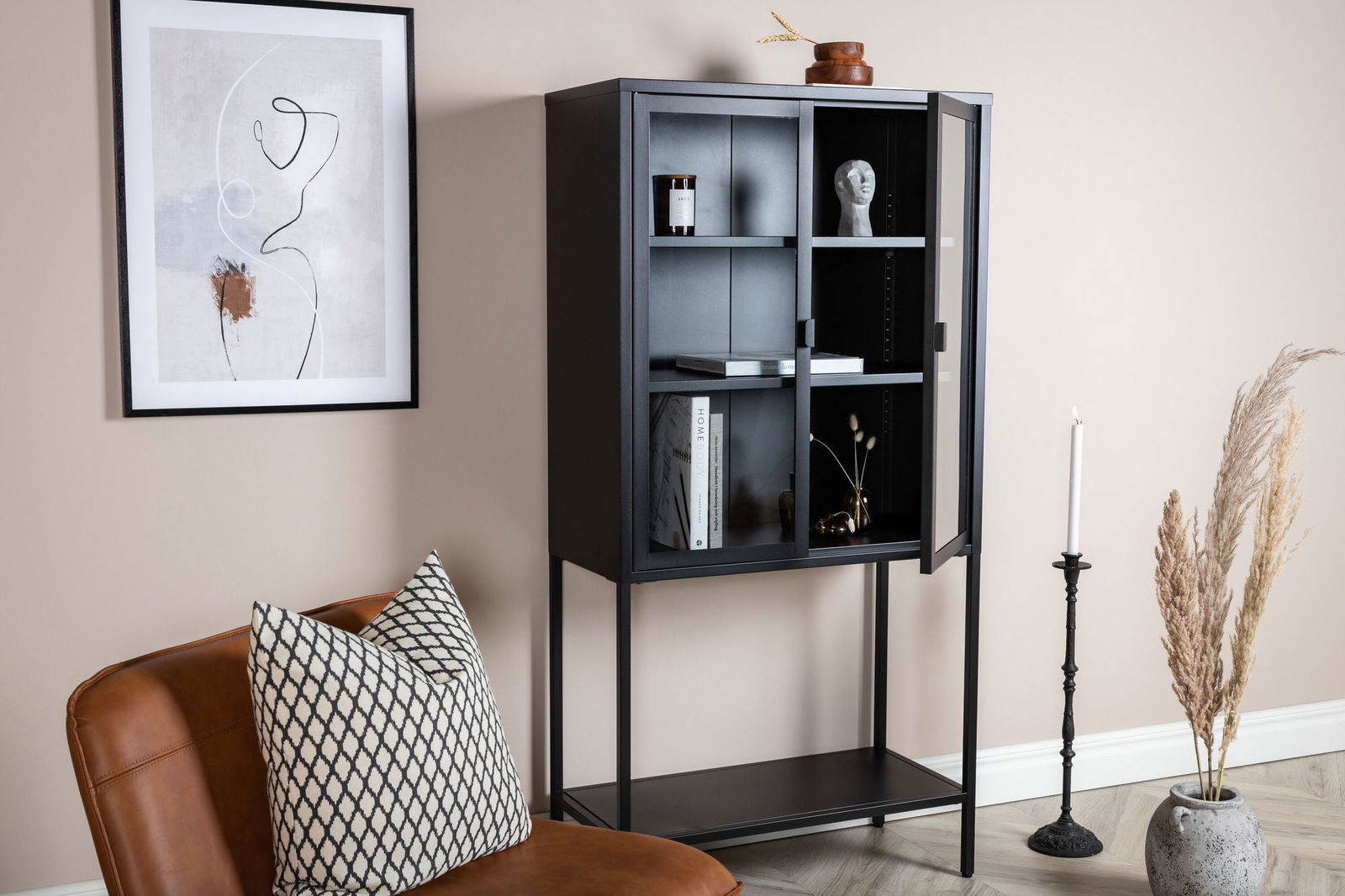 Venture Home Misha - High Wide Cabinet w shelf - Black - vivahabitat.com