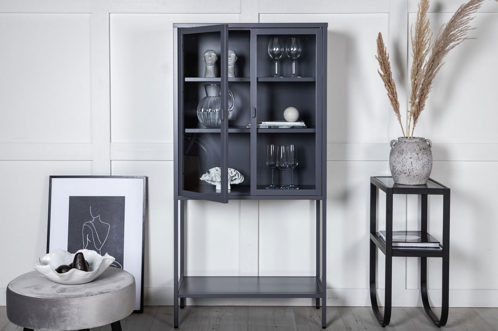 Venture Home Misha - High Wide Cabinet w shelf - Grey - vivahabitat.com