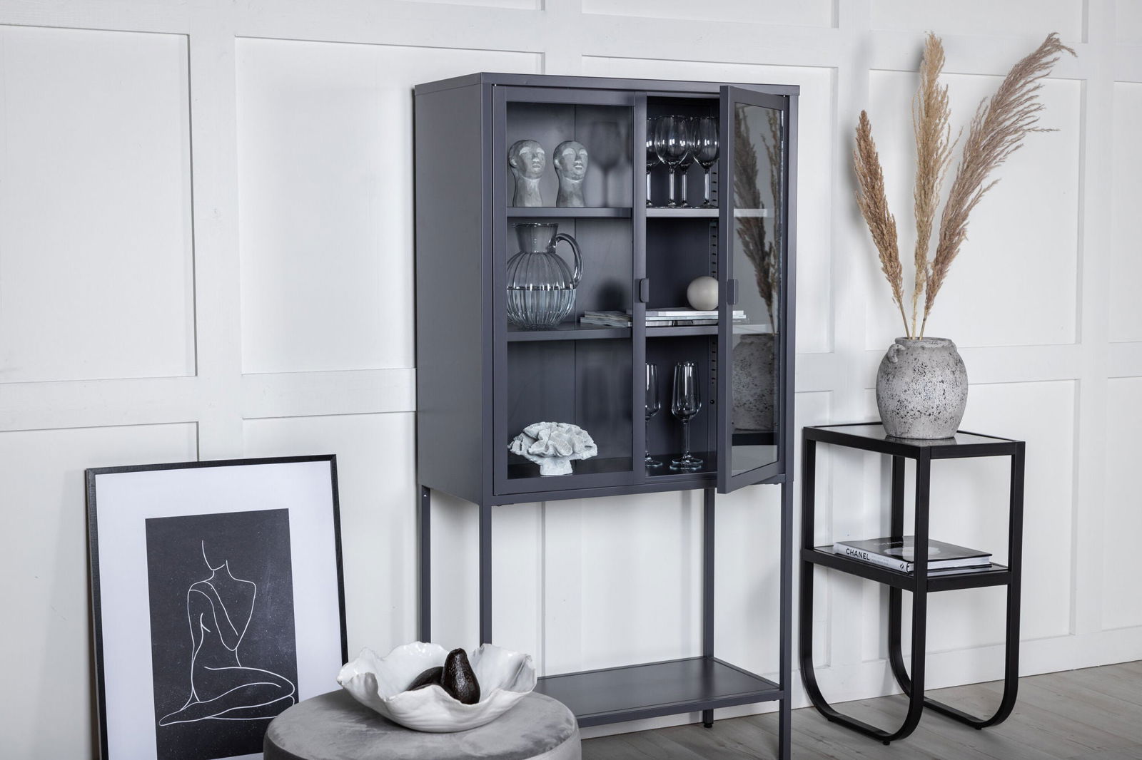 Venture Home Misha - High Wide Cabinet w shelf - Grey - vivahabitat.com