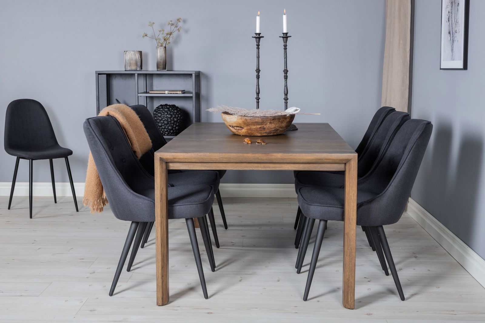 Venture Home Slider Extention Table - Smoked Oak - 170+40+40cm +Velvet Deluxe Dining Chair - - vivahabitat.com