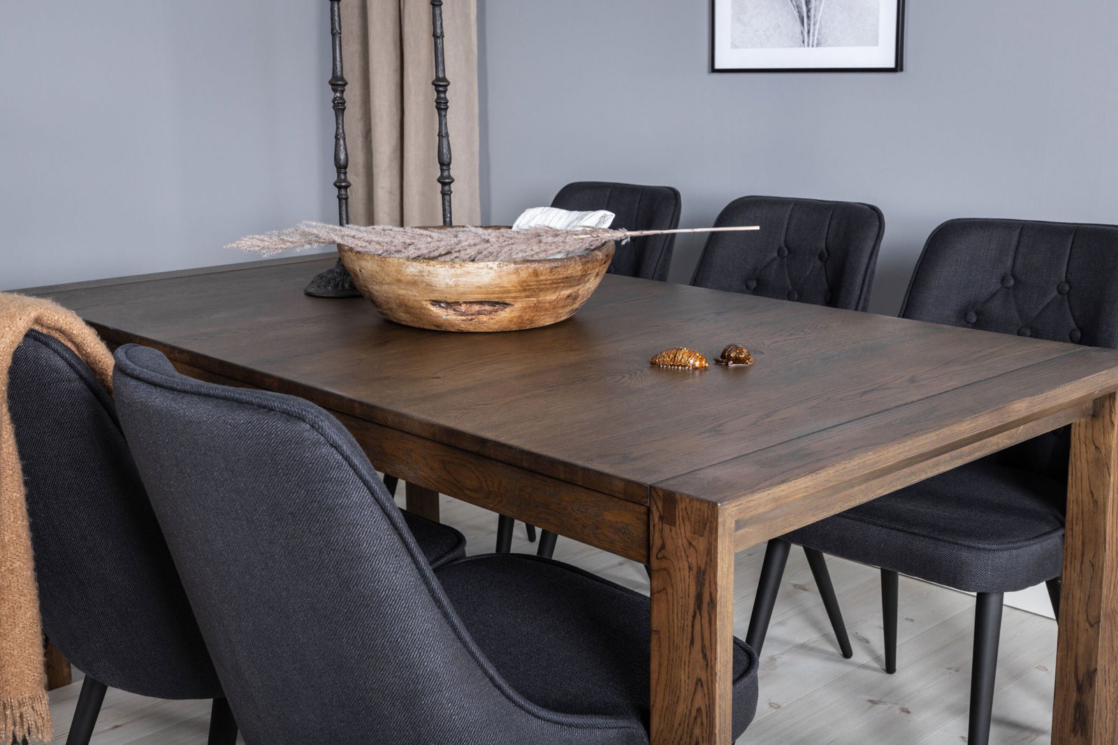 Venture Home Slider Extention Table - Smoked Oak - 170+40+40cm +Velvet Deluxe Dining Chair - - vivahabitat.com