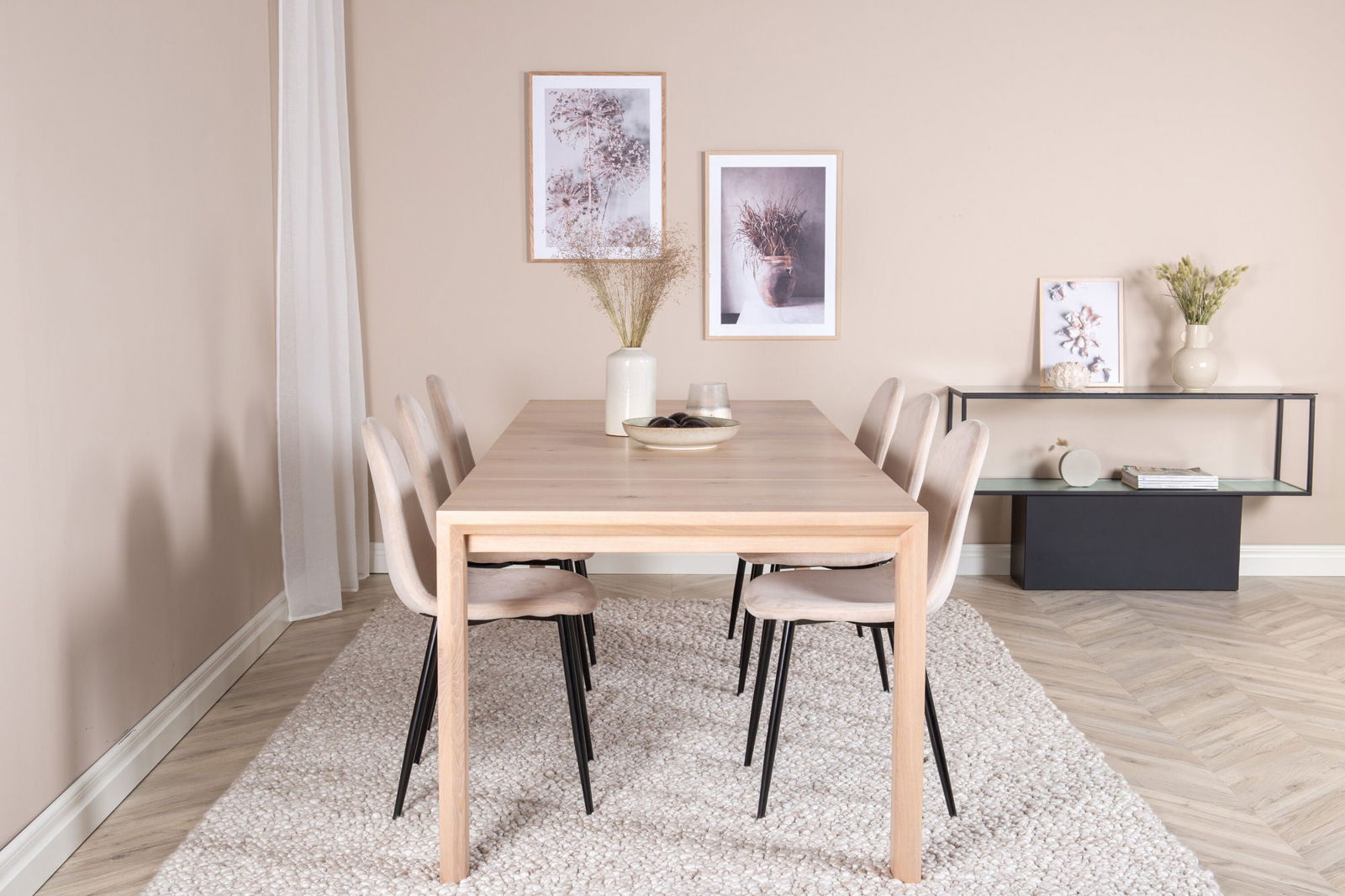 Venture Home Slider Extention Table - White Wash - 170+40+40cm +Polar Dining Chair- Black le - vivahabitat.com