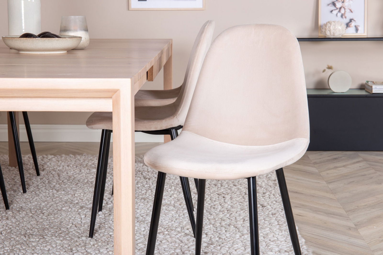 Venture Home Slider Extention Table - White Wash - 170+40+40cm +Polar Dining Chair- Black le - vivahabitat.com