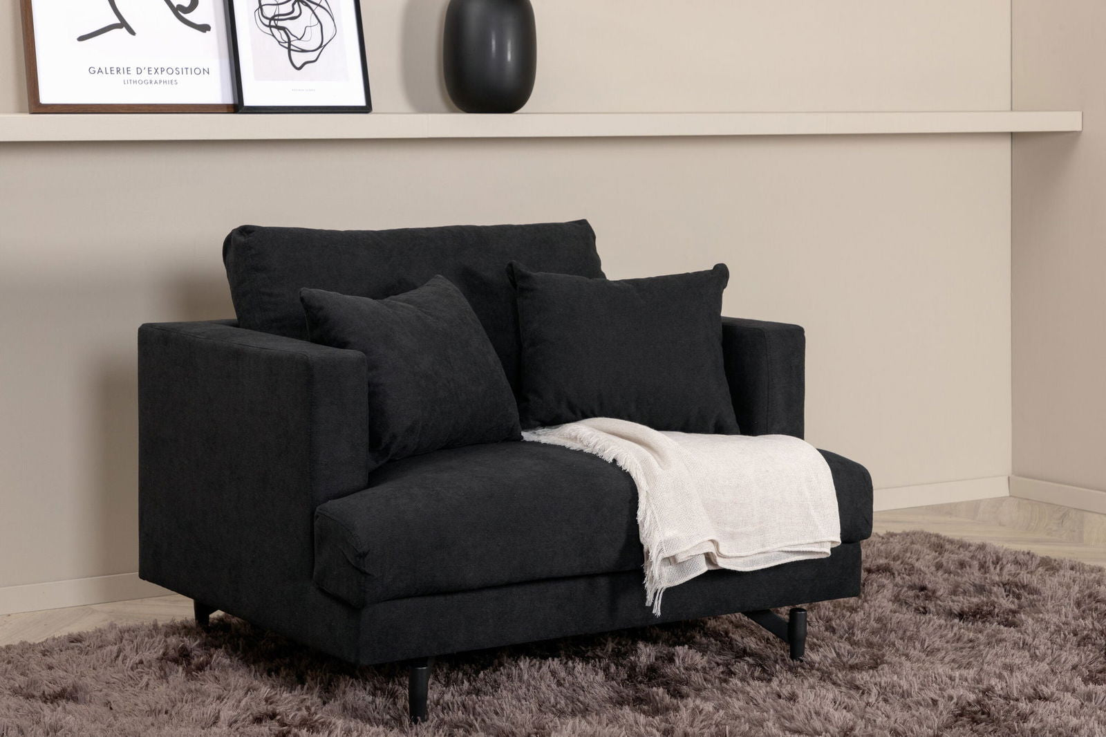 Venture Home Sofia Single Sofa - Black / Black Fabric - vivahabitat.com