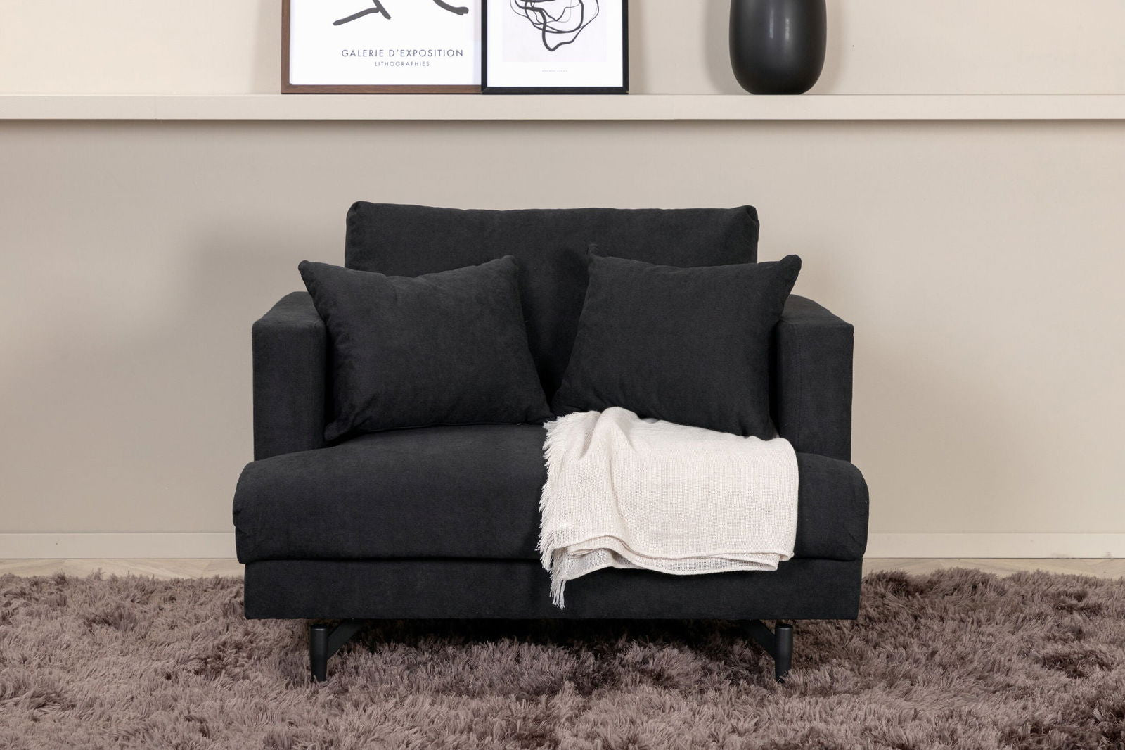 Venture Home Sofia Single Sofa - Black / Black Fabric - vivahabitat.com