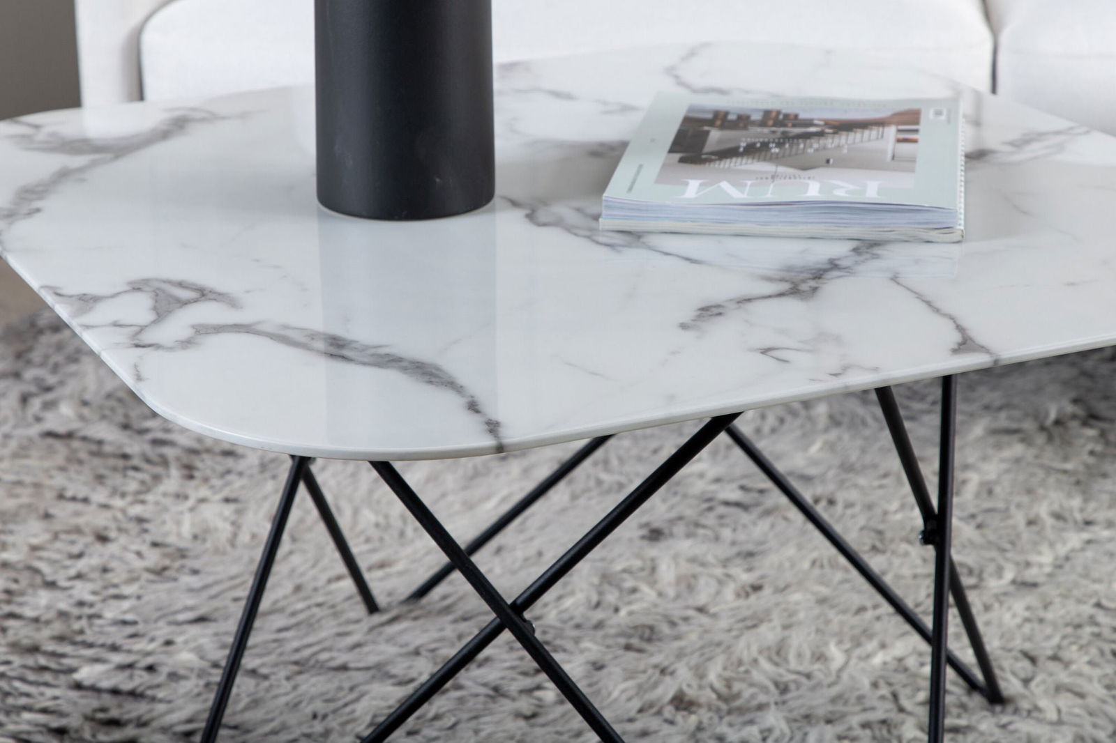 Venture Home Tristar Sofa Table - Black / White Glass Marble - vivahabitat.com