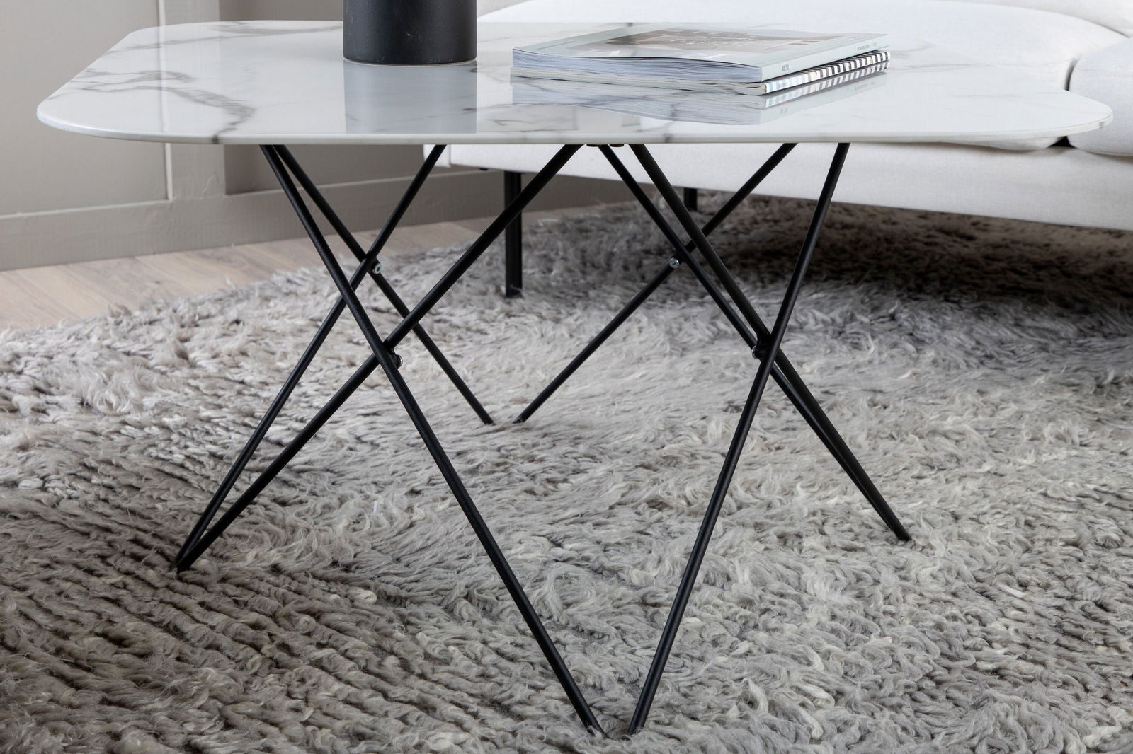 Venture Home Tristar Sofa Table - Black / White Glass Marble - vivahabitat.com