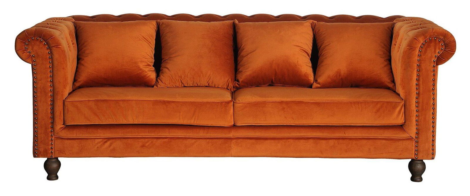 Venture Home Velvet 3-seat sofa - Rusty Orange - Inc 4 pillows - vivahabitat.com