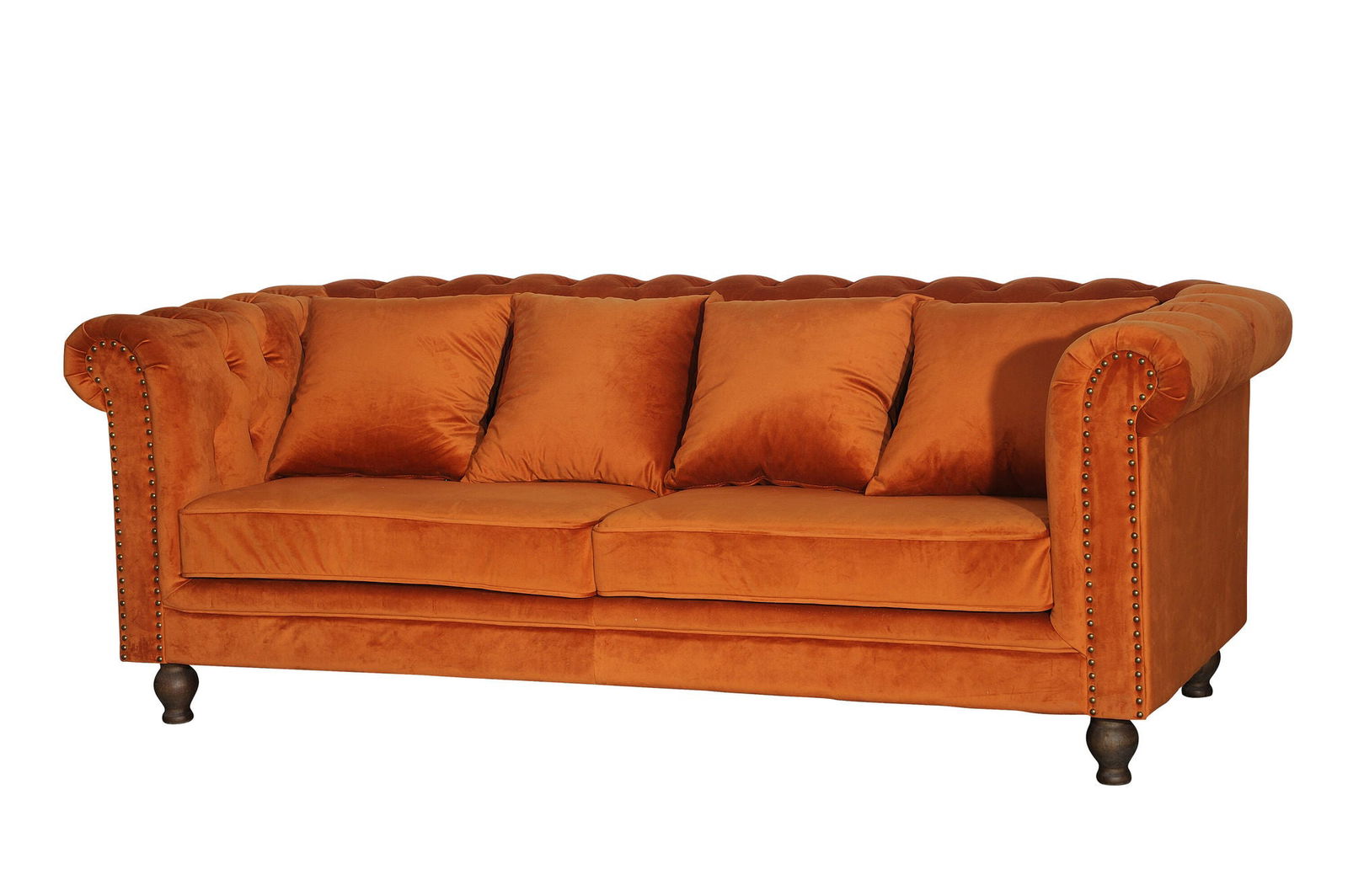 Venture Home Velvet 3-seat sofa - Rusty Orange - Inc 4 pillows - vivahabitat.com