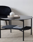 Venture Home Von Staf Round Sofa Table - black / Black Glass Marble - vivahabitat.com