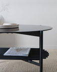 Venture Home Von Staf Round Sofa Table - black / Black Glass Marble - vivahabitat.com