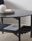 Venture Home Von Staf Round Sofa Table - black / Black Glass Marble - vivahabitat.com