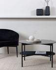 Venture Home Von Staf Round Sofa Table - black / Black Glass Marble - vivahabitat.com