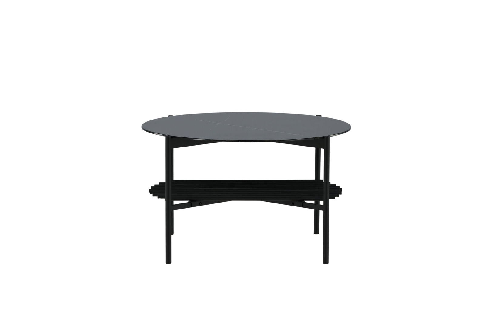 Venture Home Von Staf Round Sofa Table - black / Black Glass Marble - vivahabitat.com