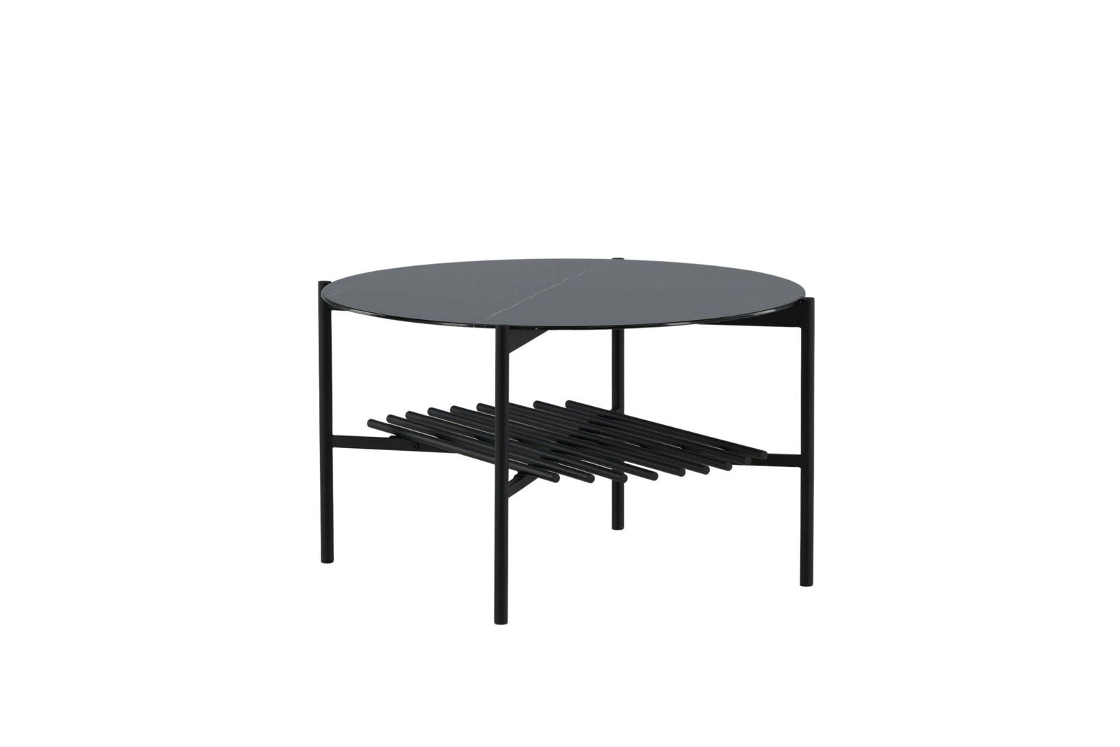 Venture Home Von Staf Round Sofa Table - black / Black Glass Marble - vivahabitat.com