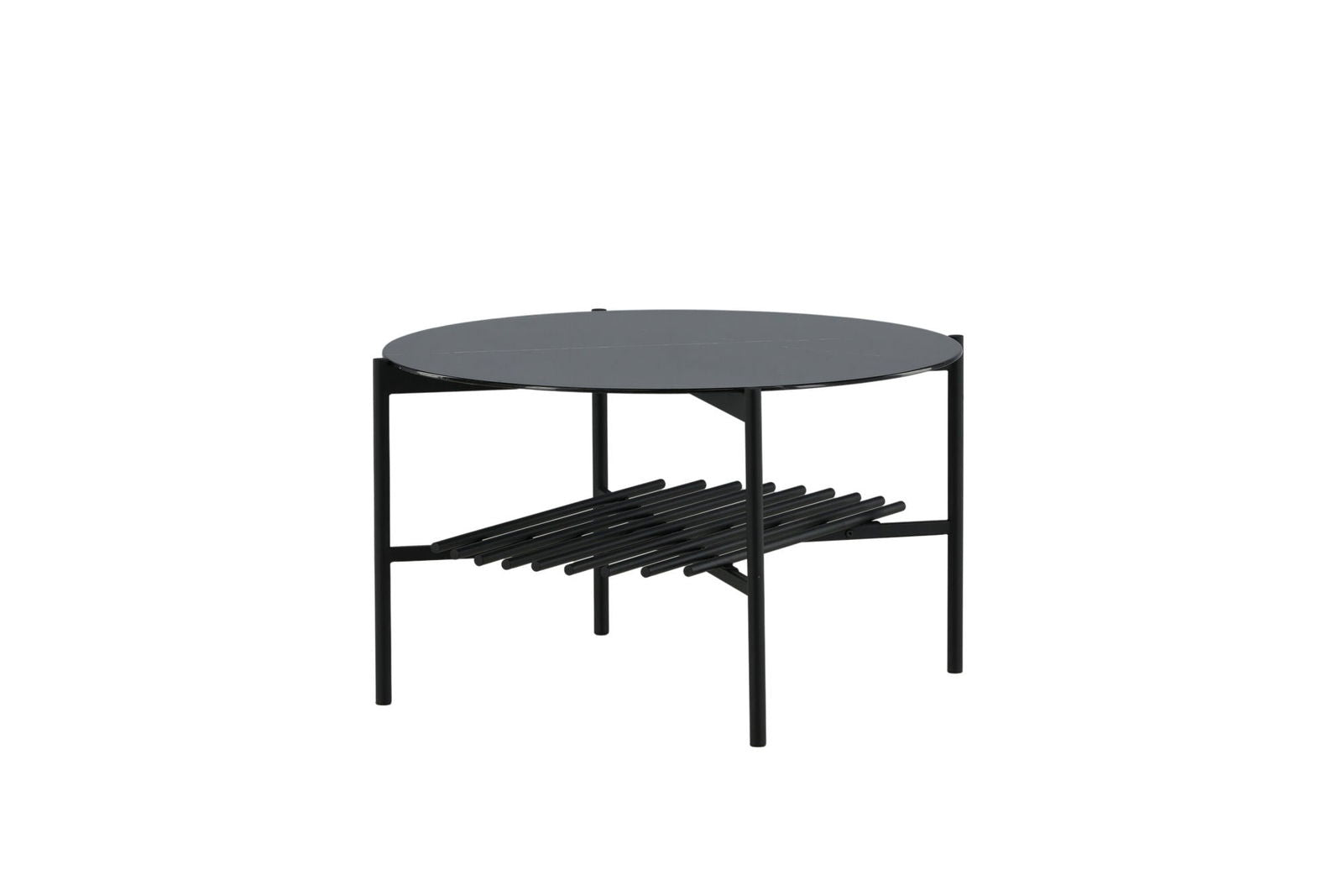 Venture Home Von Staf Round Sofa Table - black / Black Glass Marble - vivahabitat.com