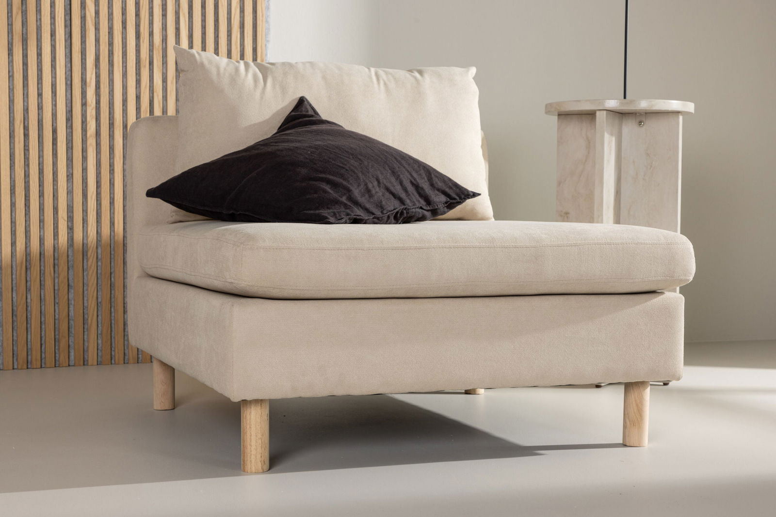 Venture Home Zero Single Sofa - Woodlook / Beige Fabric - vivahabitat.com