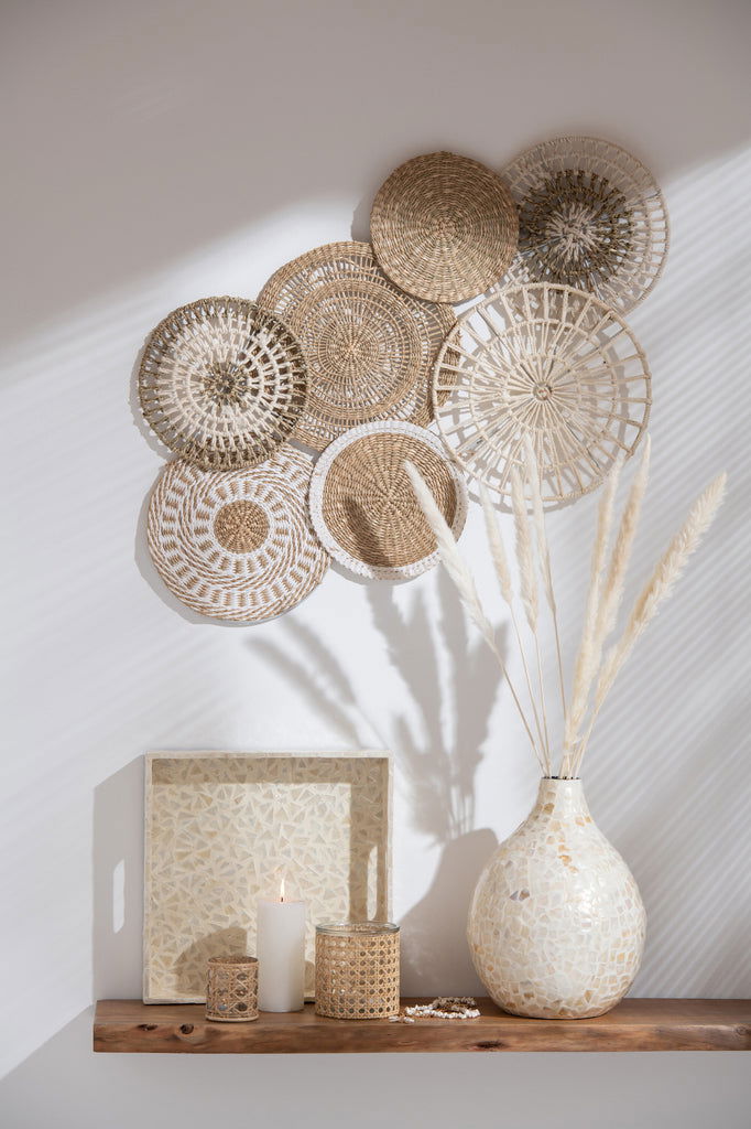 Wall Decoration Circles Seagrass/Cotton Natural/White - vivahabitat.com