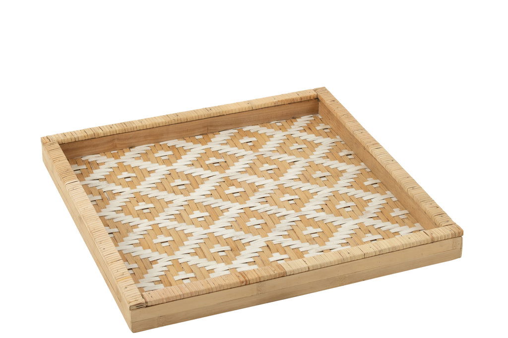 Tray Square Patterns Rattan Natural/White - vivahabitat.com