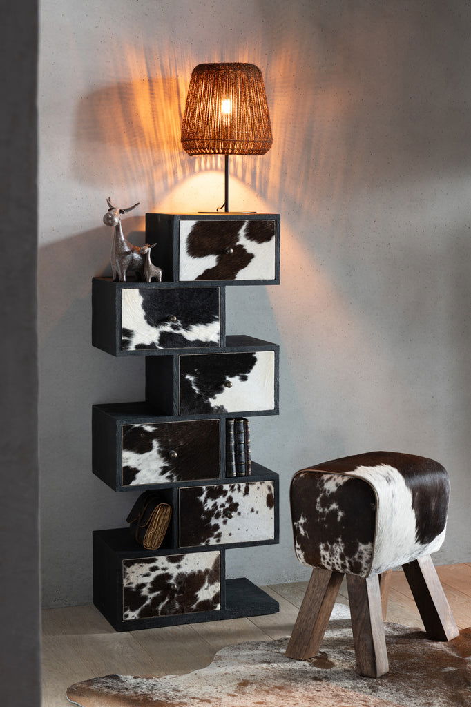 Shelf Cow Mango Wood/Fur Black/White - vivahabitat.com