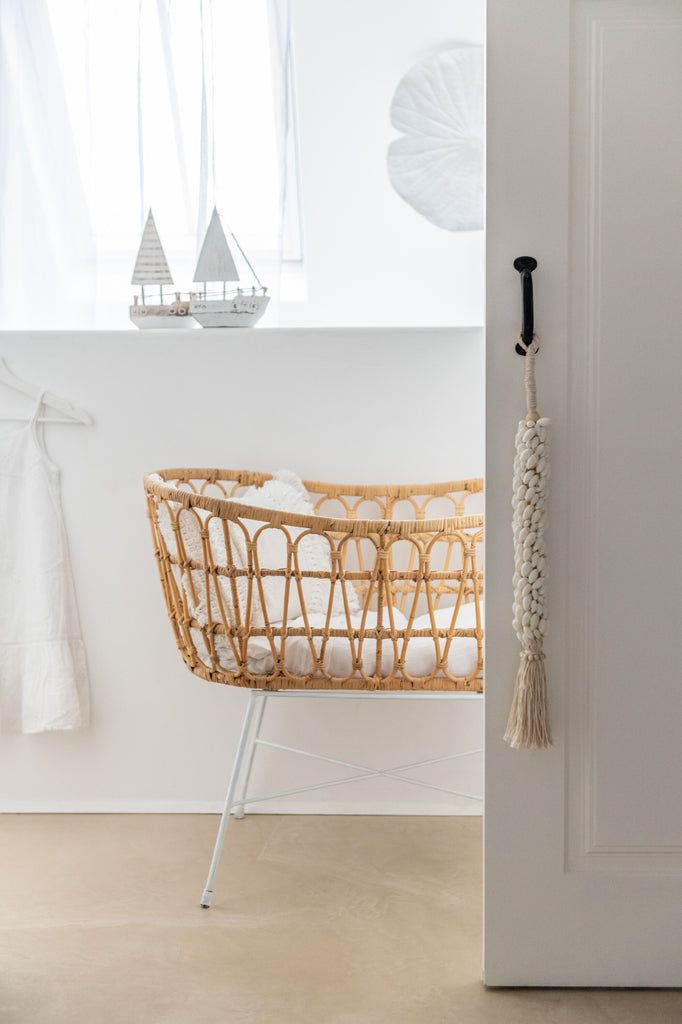 Cradle+Mattress Rattan/Metal Natural/White - vivahabitat.com