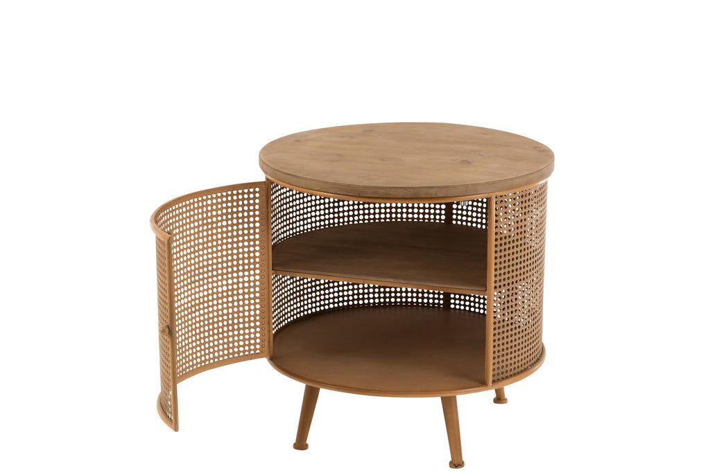 Side Table/Night Stand, Round Metal/Wood Brown - vivahabitat.com