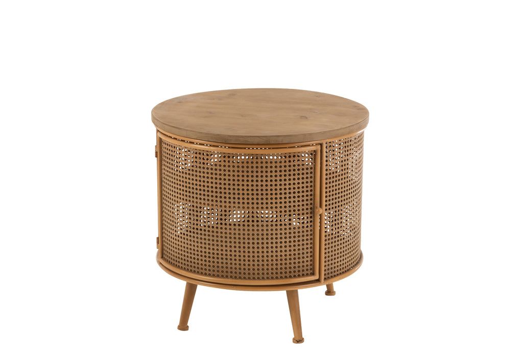 Side Table/Night Stand, Round Metal/Wood Brown - vivahabitat.com