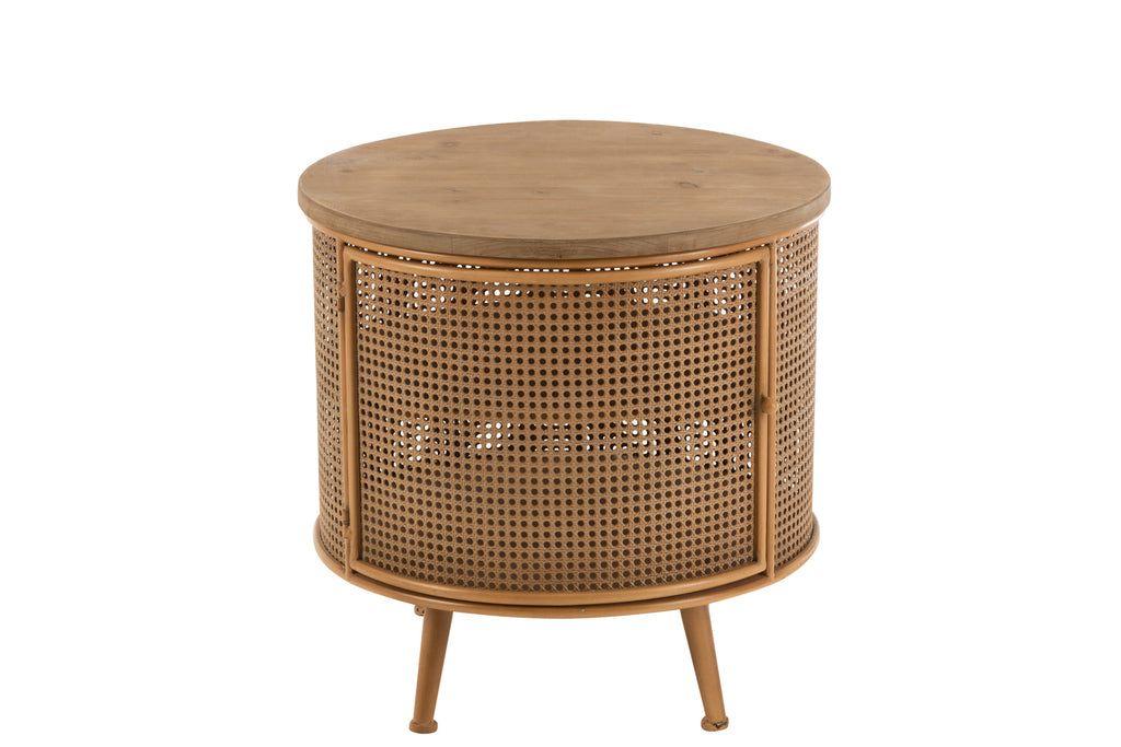 Side Table/Night Stand, Round Metal/Wood Brown - vivahabitat.com