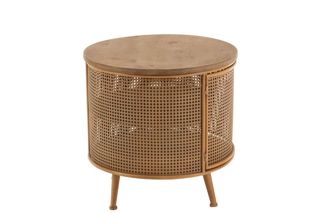 Side Table/Night Stand, Round Metal/Wood Brown - vivahabitat.com