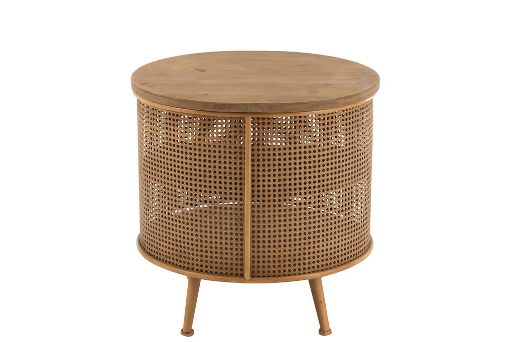 Side Table/Night Stand, Round Metal/Wood Brown - vivahabitat.com