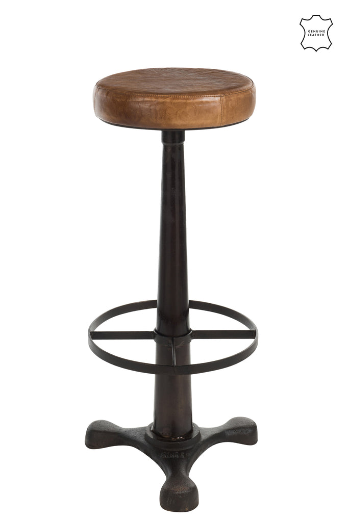 Bar Stool Leather/Metal Brown - vivahabitat.com