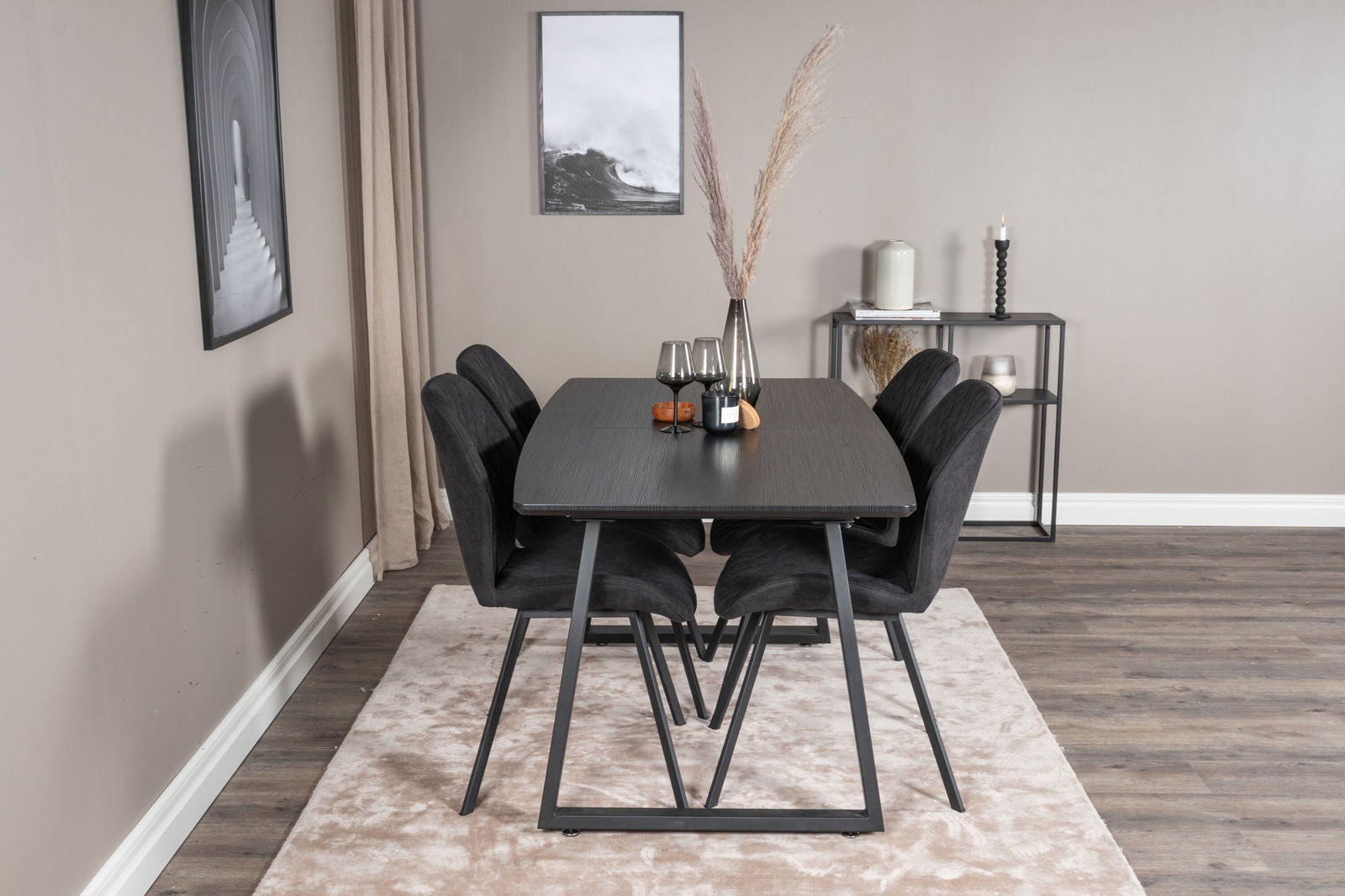 Venture Home Inca Extentiontable - Black top / black Legs+Gemma Dining Chair - Black Legs - Black Fabric_4 - vivahabitat.com