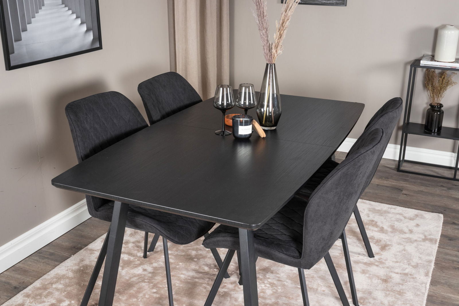 Venture Home Inca Extentiontable - Black top / black Legs+Gemma Dining Chair - Black Legs - Black Fabric_4 - vivahabitat.com