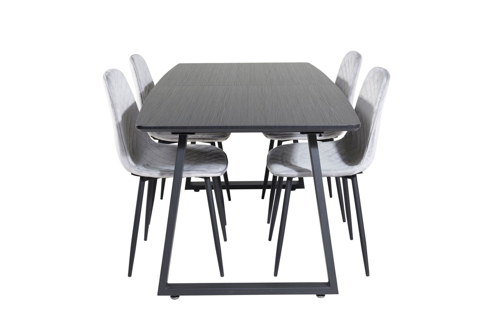 Venture Home Inca Extentiontable - Black top / black Legs+Polar Diamond Dining Chair - Black Legs - Grey Velvet_4 - vivahabitat.com