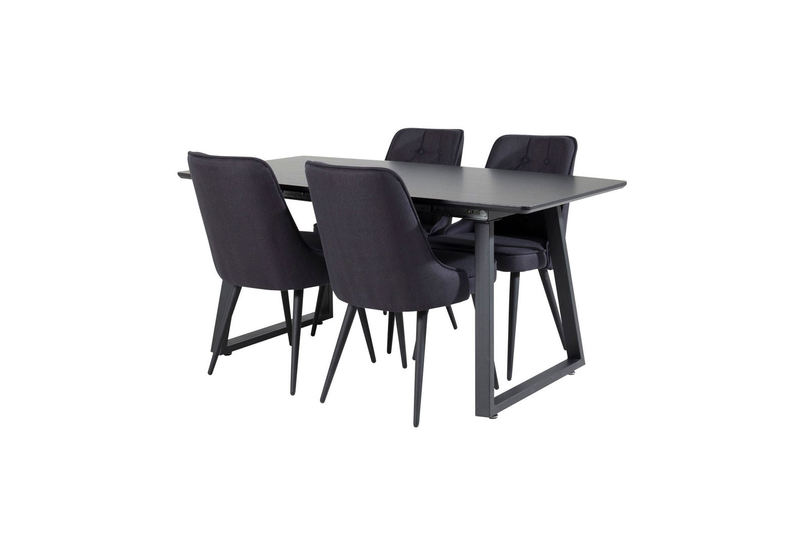 Venture Home Inca Extentiontable - Black top / black Legs+Velvet Deluxe Dining Chair - Black Legs - Black Fabric_4 - vivahabitat.com